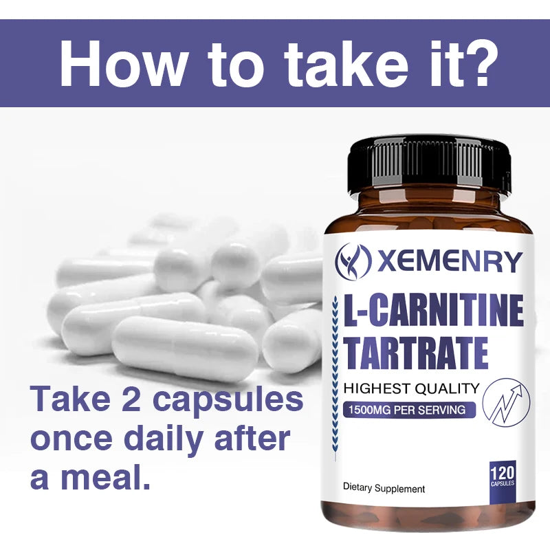L-Carnitine Tartrate Supplement - Boosts Natural Energy, Supports Metabolism and Relieves Fatigue - 120 Capsules