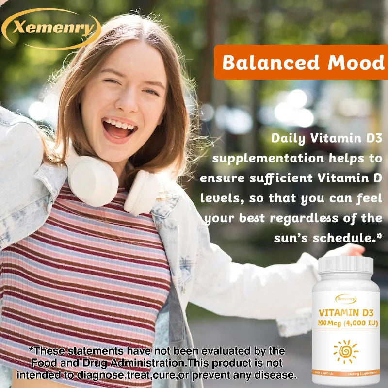 Vitamin D3 4000IU Capsules - Healthy Muscle Function, Support Immune Health, Strong Bones and Teeth - 120 Capsules