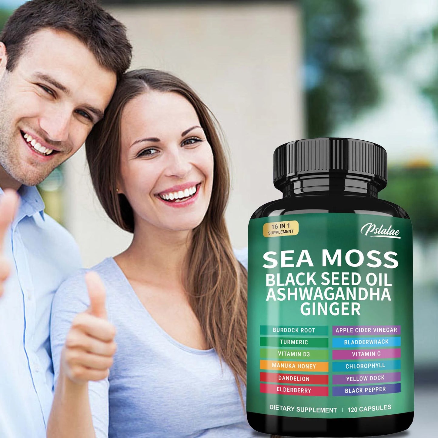 Sea Moss + Black Seed Oil + Ashwagandha + Ginger – Immune & Energy Support (120 Ct)