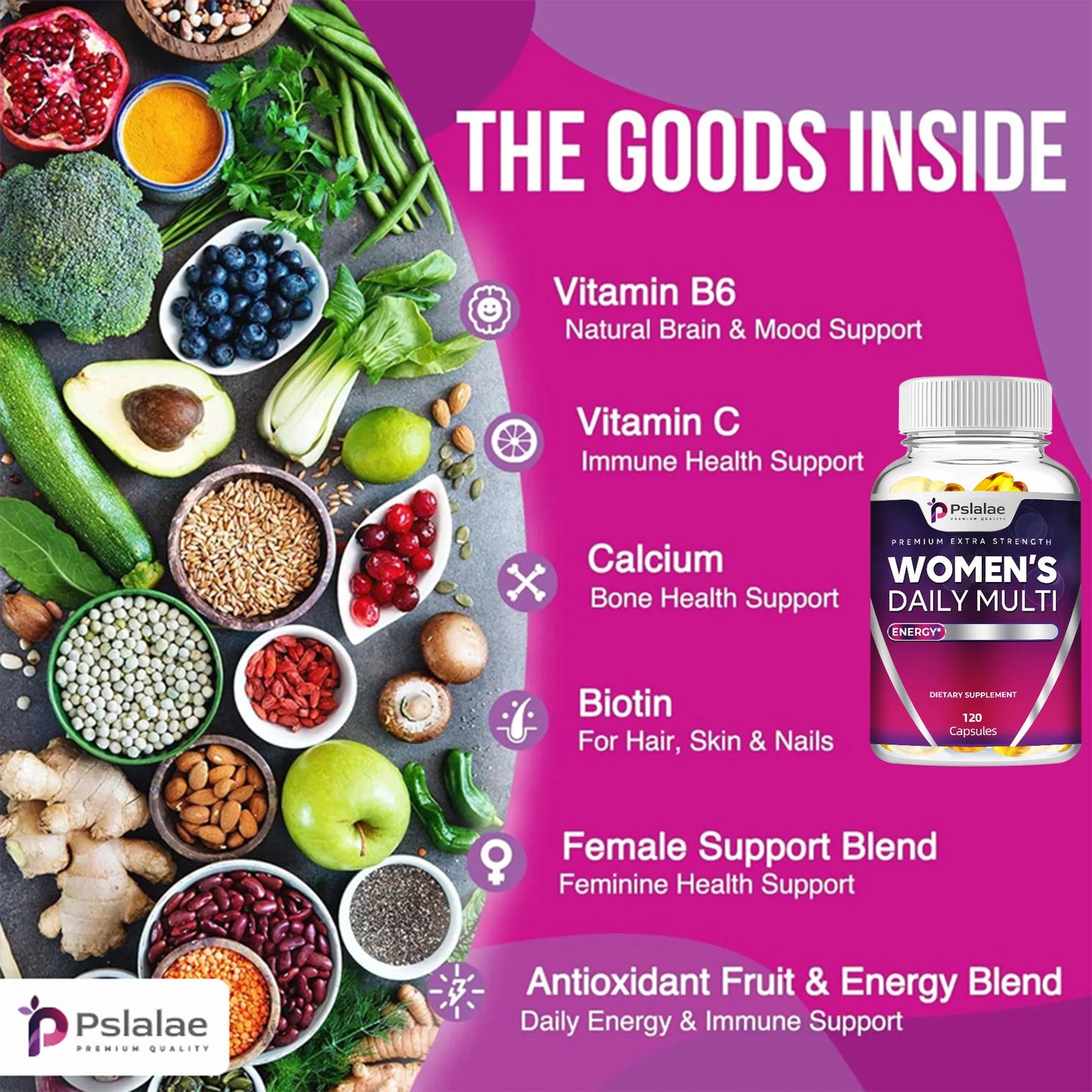 Women’s Daily Multivitamin Capsules – Heart, Brain, Skin & Hair (120 Ct)