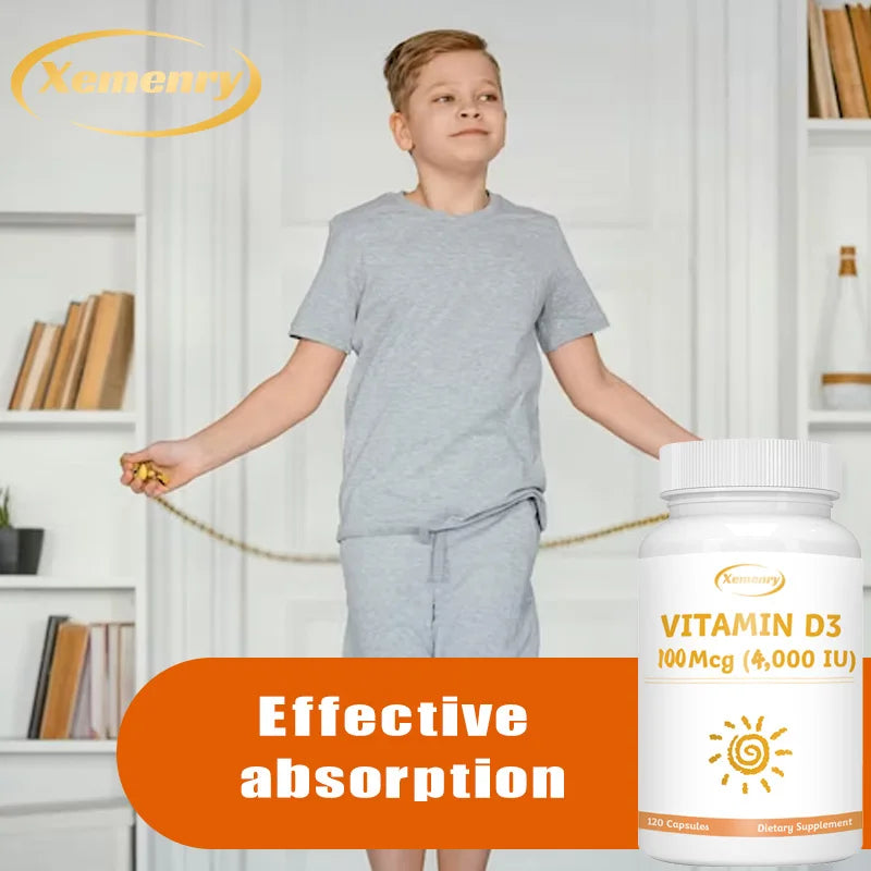 Vitamin D3 4000IU Capsules - Healthy Muscle Function, Support Immune Health, Strong Bones and Teeth - 120 Capsules