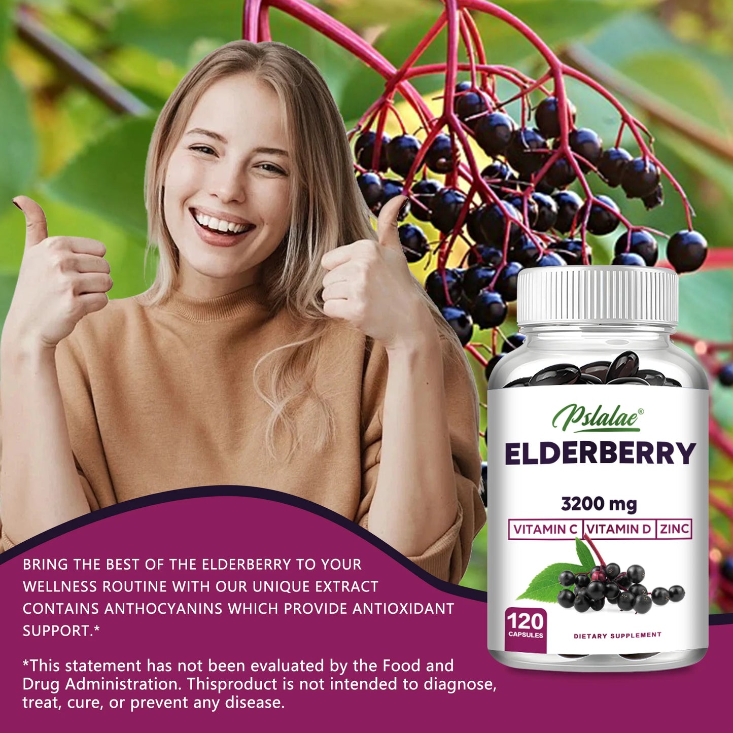 Elderberry Supplement – Immune & Antioxidant Support (120 Ct)