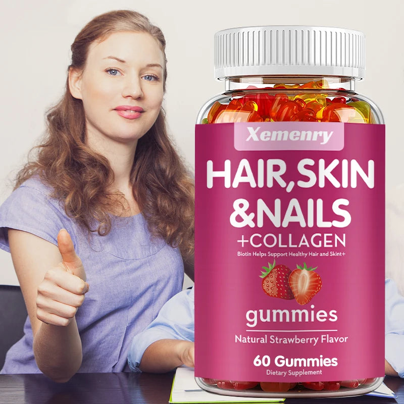 Hair, Skin & Nails Gummies with Collagen – Beauty & Joint Support (60 Ct)