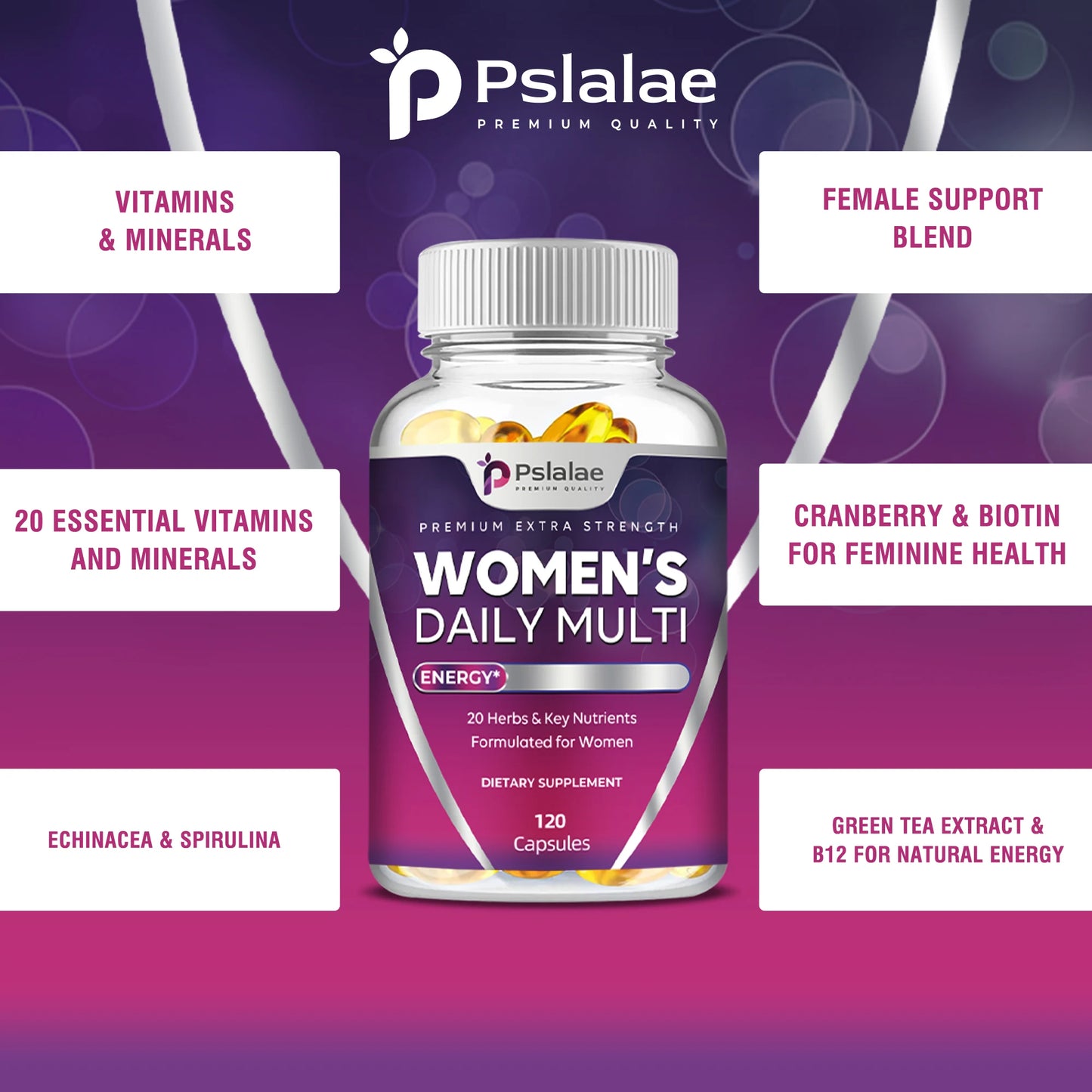 Women’s Daily Multivitamin Capsules – Heart, Brain, Skin & Hair (120 Ct)