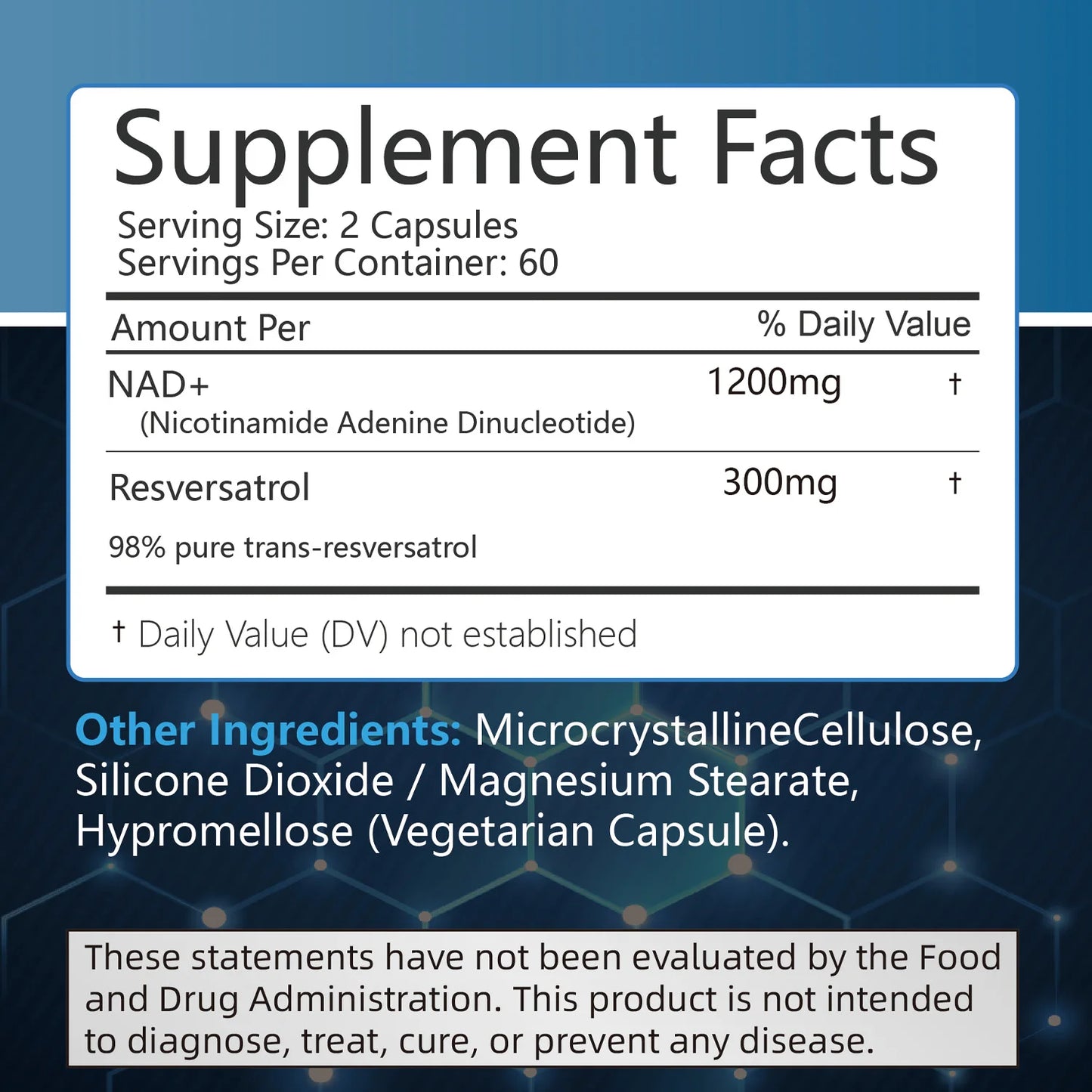 NAD+ Supplement with Resveratrol – Energy, Cell & Immune Support (120)