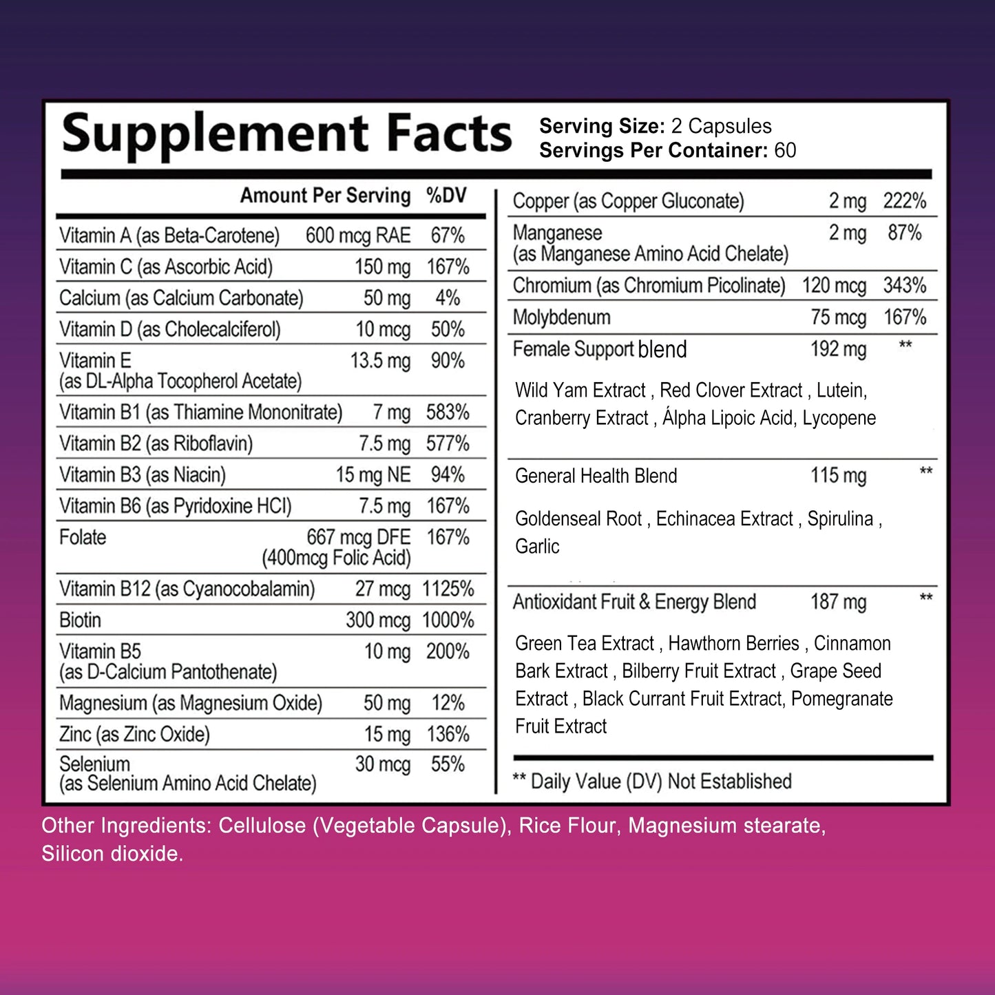 Women’s Daily Multivitamin Capsules – Heart, Brain, Skin & Hair (120 Ct)