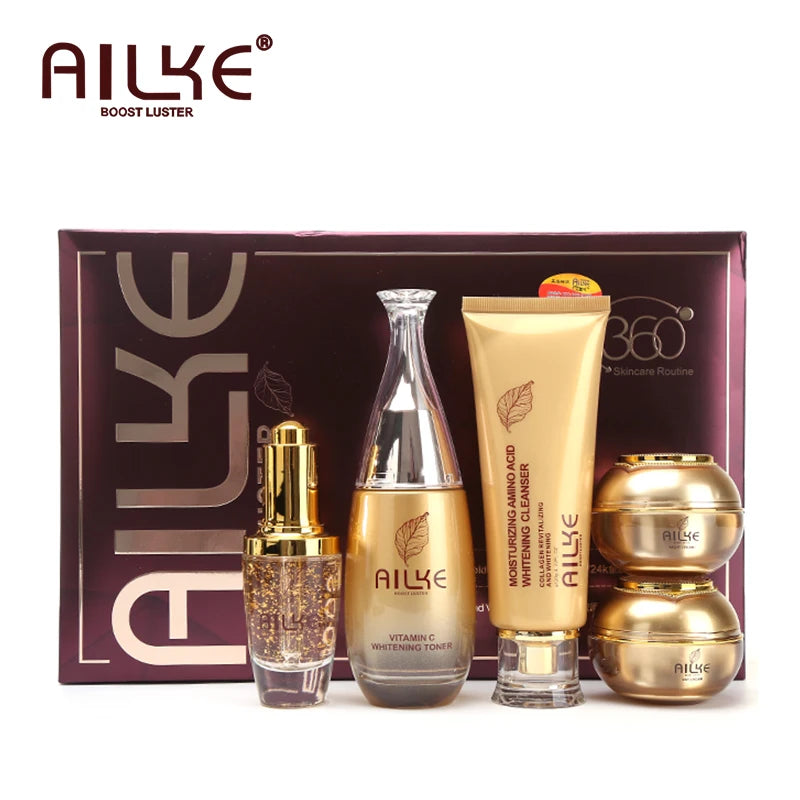 AILKE 24K Gold Skincare Set – Essence, Toner & Cream