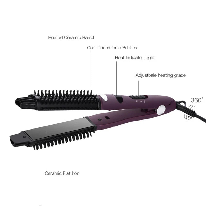 Portable 2-in-1 Hair Styler – Ceramic Straightener & Curler