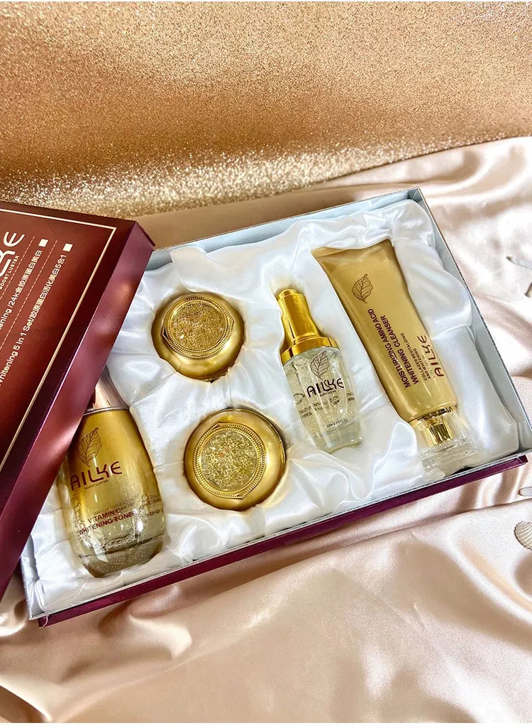 AILKE 24K Gold Skincare Set – Essence, Toner & Cream