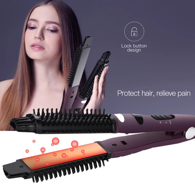 Portable 2-in-1 Hair Styler – Ceramic Straightener & Curler