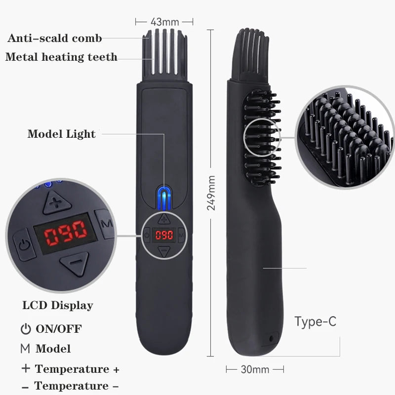 Wireless Beard Straightener Comb – Heated Styling Brush