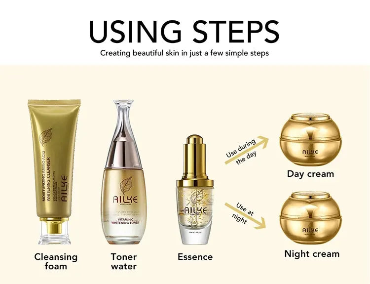 AILKE 24K Gold Skincare Set – Essence, Toner & Cream