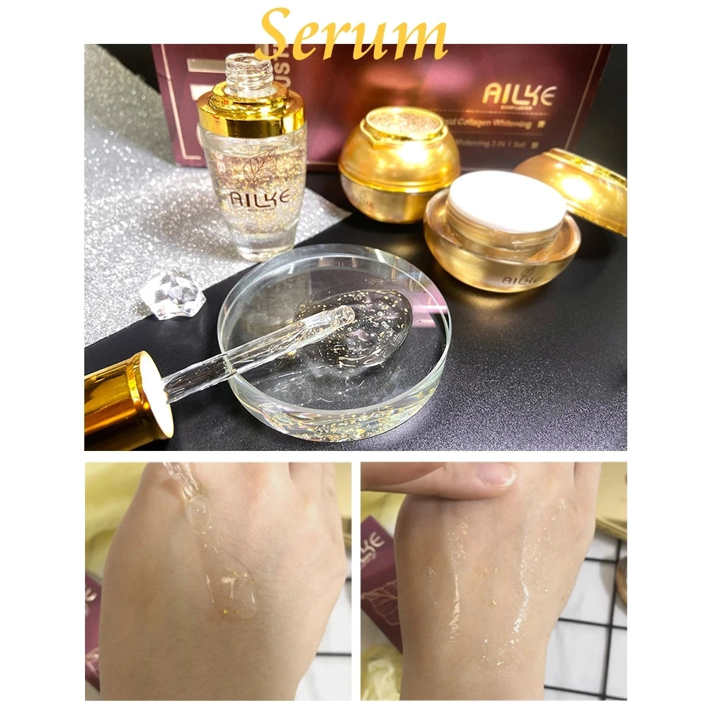AILKE 24K Gold Skincare Set – Essence, Toner & Cream
