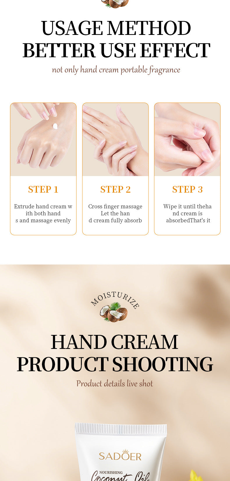 Sadoer Coconut Oil Hand Cream – Repair Dry & Cracked Skin 60g