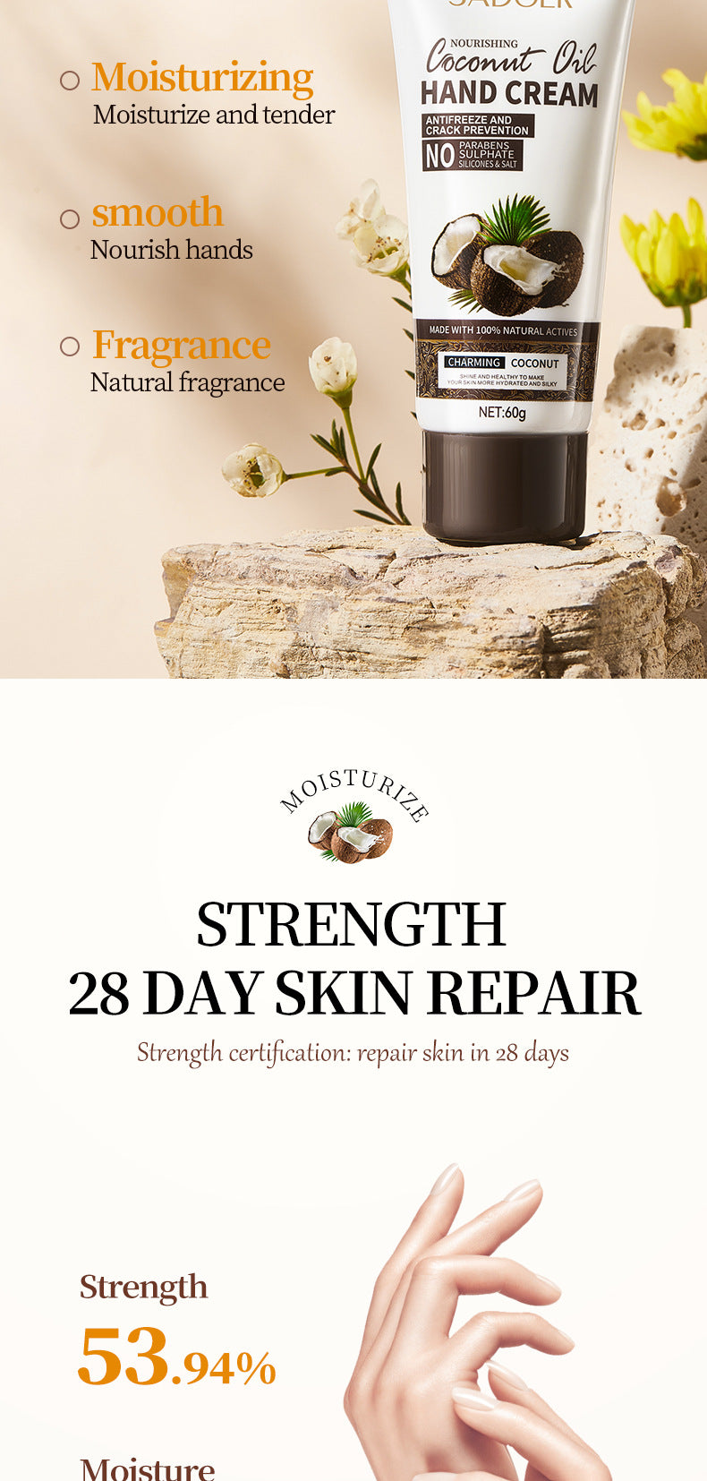 Sadoer Coconut Oil Hand Cream – Repair Dry & Cracked Skin 60g