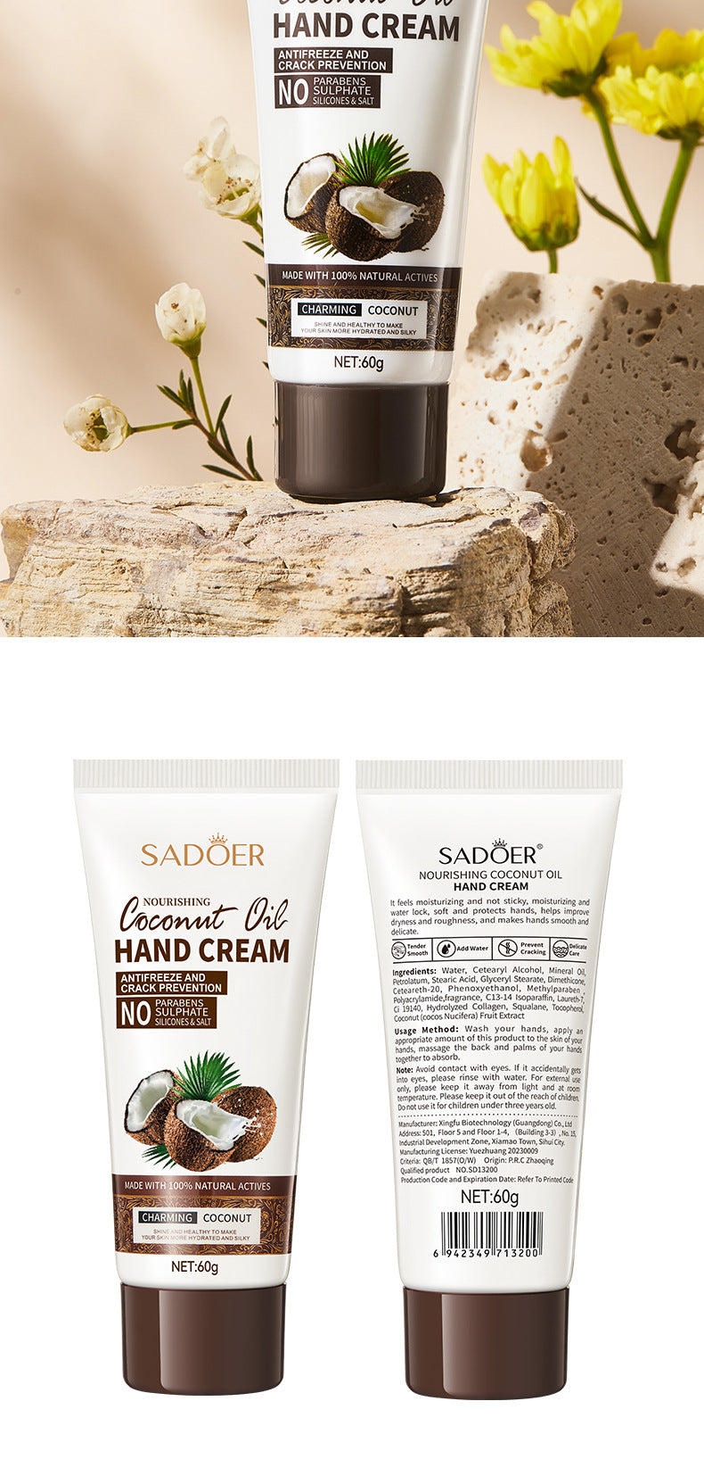 Sadoer Coconut Oil Hand Cream – Repair Dry & Cracked Skin 60g
