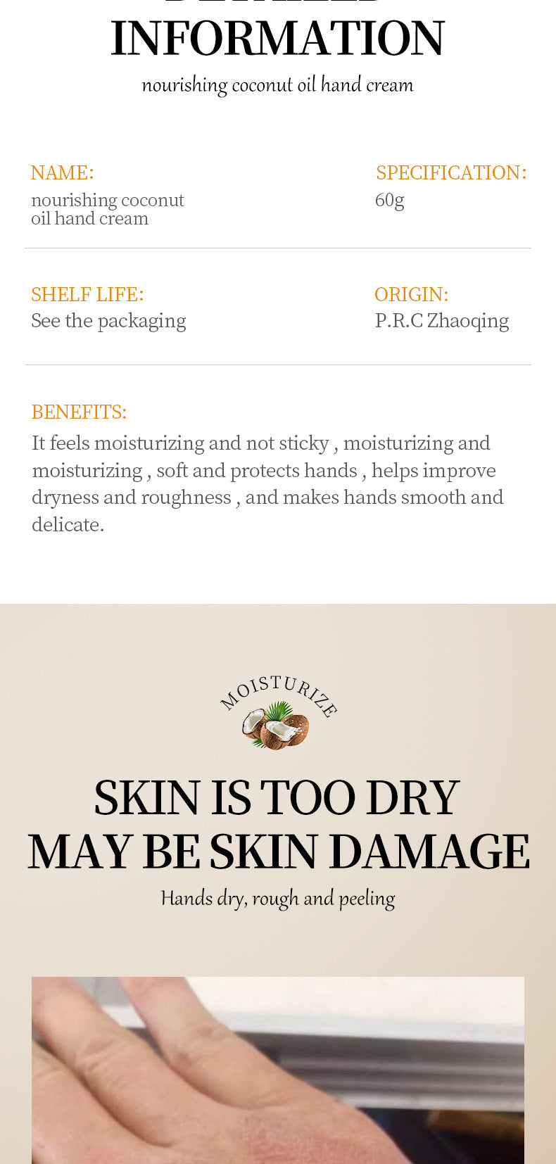 Sadoer Coconut Oil Hand Cream – Repair Dry & Cracked Skin 60g