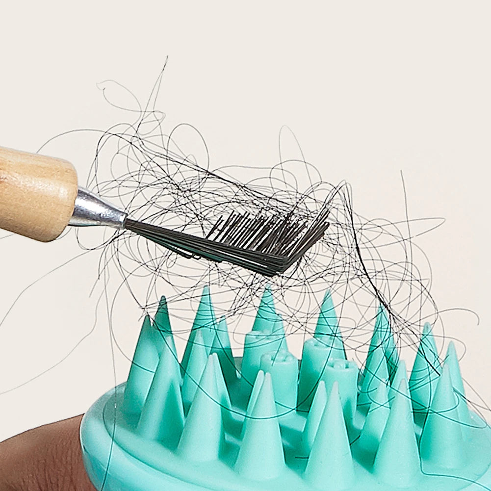 Metal Wire Hairbrush Cleaner – Wooden Handle Comb Rake