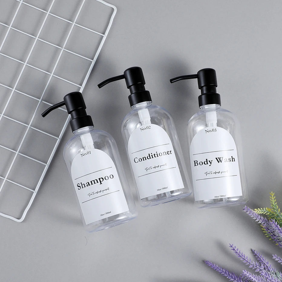 Clear Shampoo & Body Wash Dispenser Set – Stainless Pump