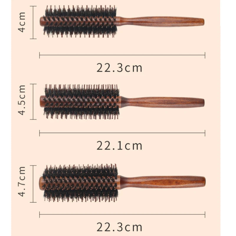 Wooden Bristle Round Brush – Curling Roller Hair Comb