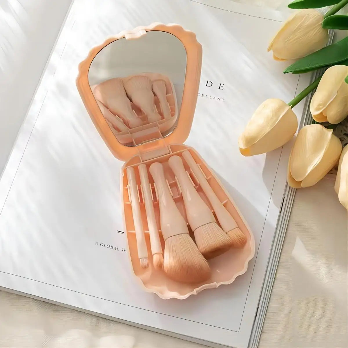 Makeup Brush Set (5pcs + Mirror) – Powder & Eyeshadow