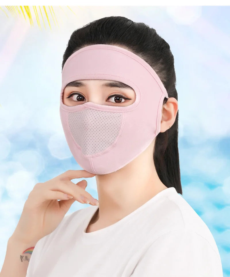 Ice Silk Sunscreen Mask Outdoor Sports Anti-UV Face Mask Cycling Breathable Anti-dust Face Cover Women Girls Hanging Ear Mask