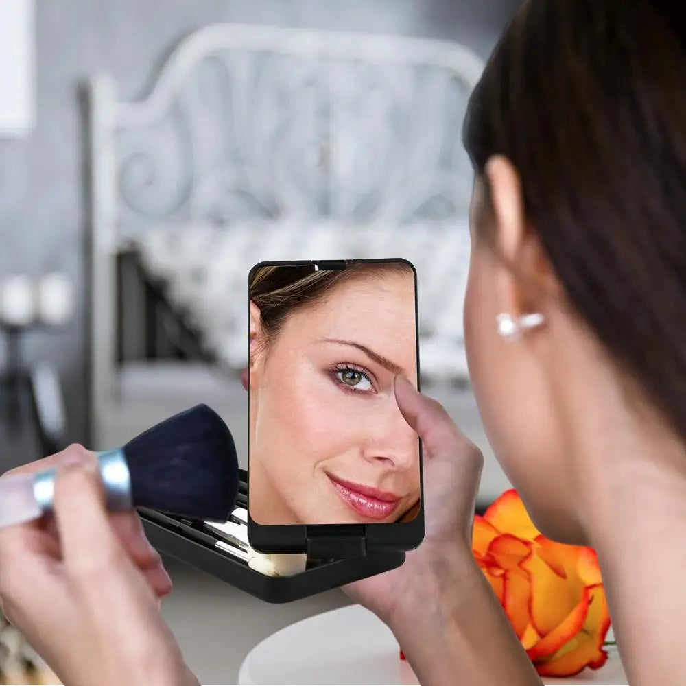 LED Light Makeup Mirror – Travel Compact & Foldable