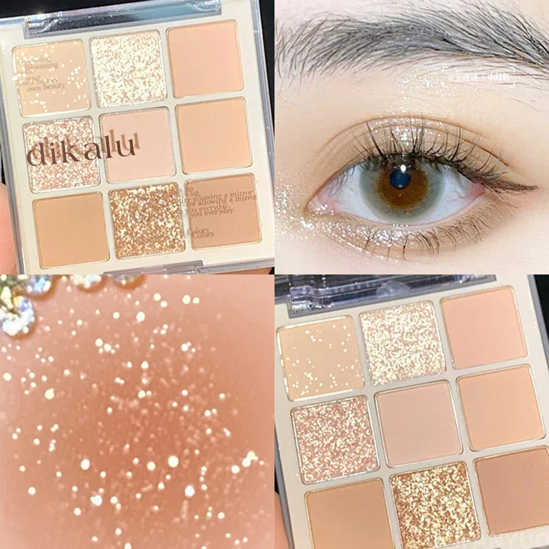 9-Color Eyeshadow Palette – Nude & Glitter Makeup
