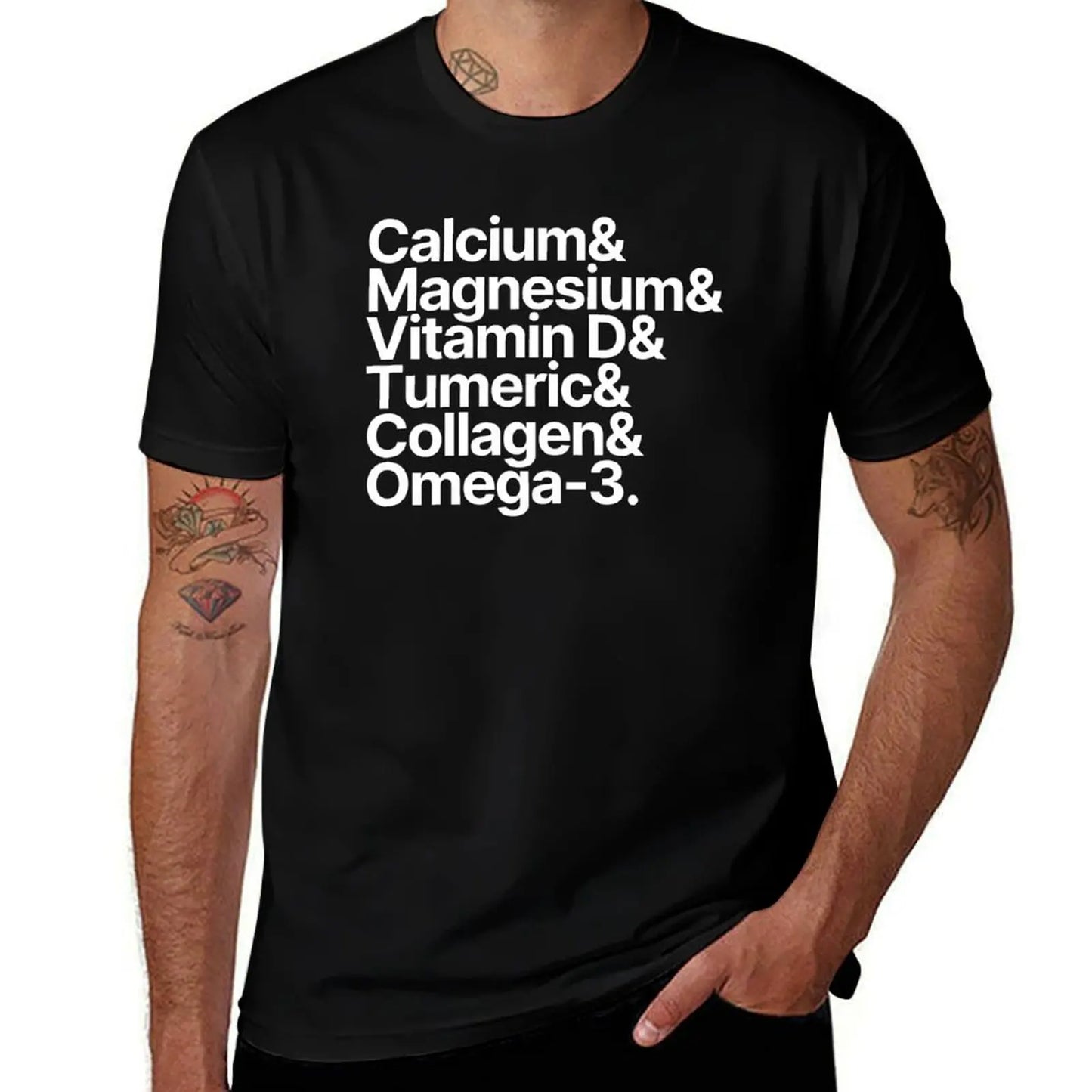 Health Supplements Calcium Magnesium Vitamin D Tumeric Collagen Omega-3 T-Shirt vintage clothes cute tops shirts men graphic