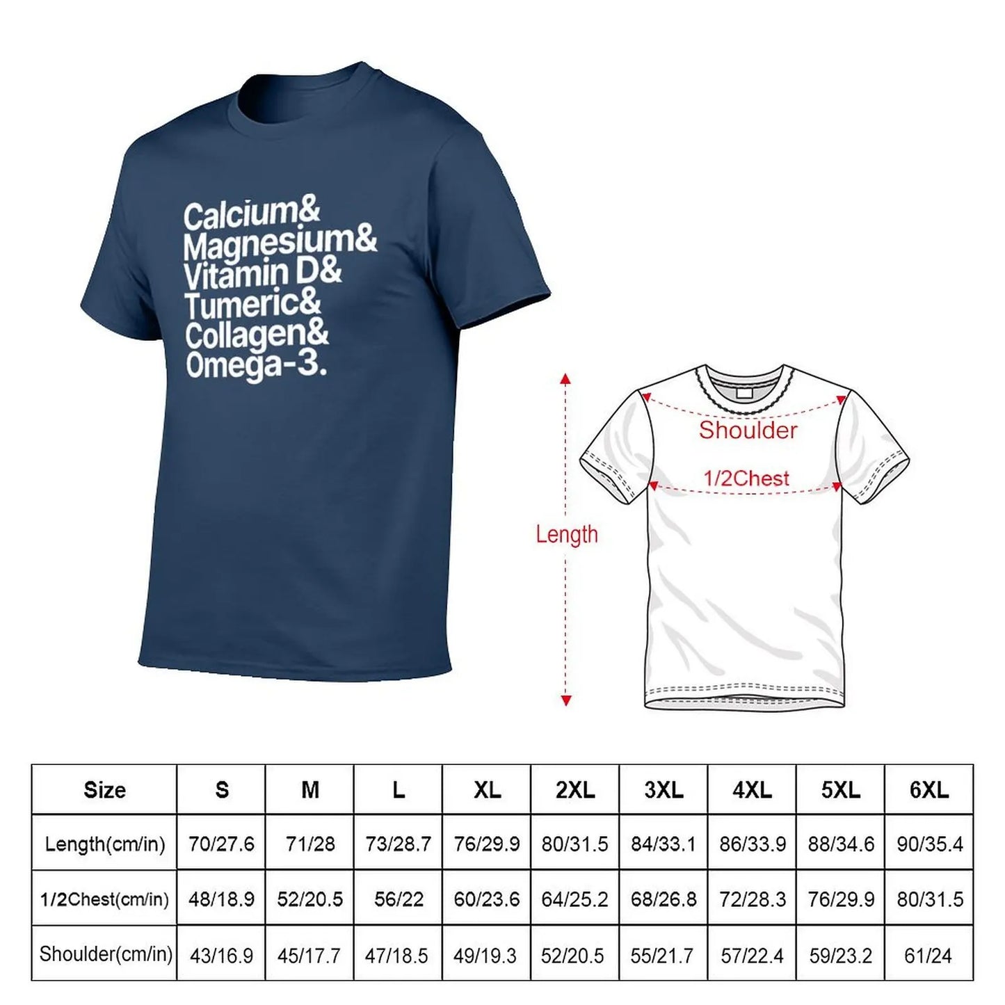 Health Supplements Calcium Magnesium Vitamin D Tumeric Collagen Omega-3 T-Shirt vintage clothes cute tops shirts men graphic