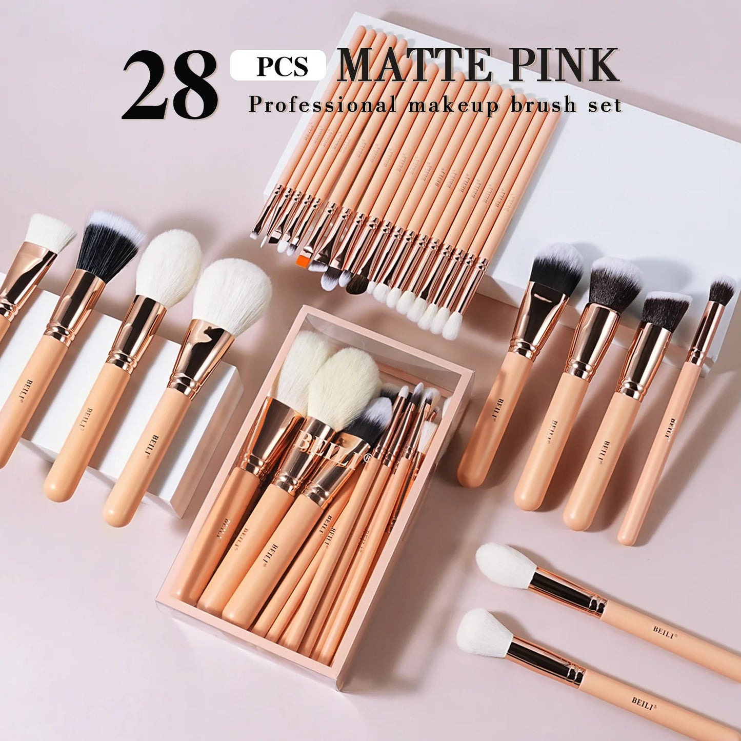 BEILI Pink Makeup Brush Set – Powder & Eyeshadow