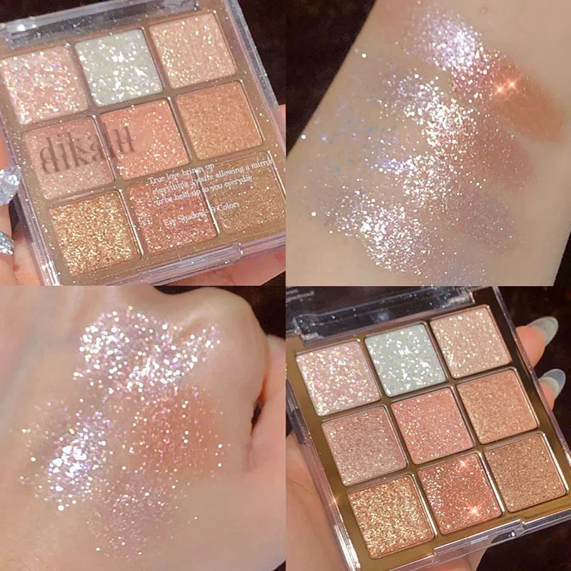 9-Color Eyeshadow Palette – Nude & Glitter Makeup