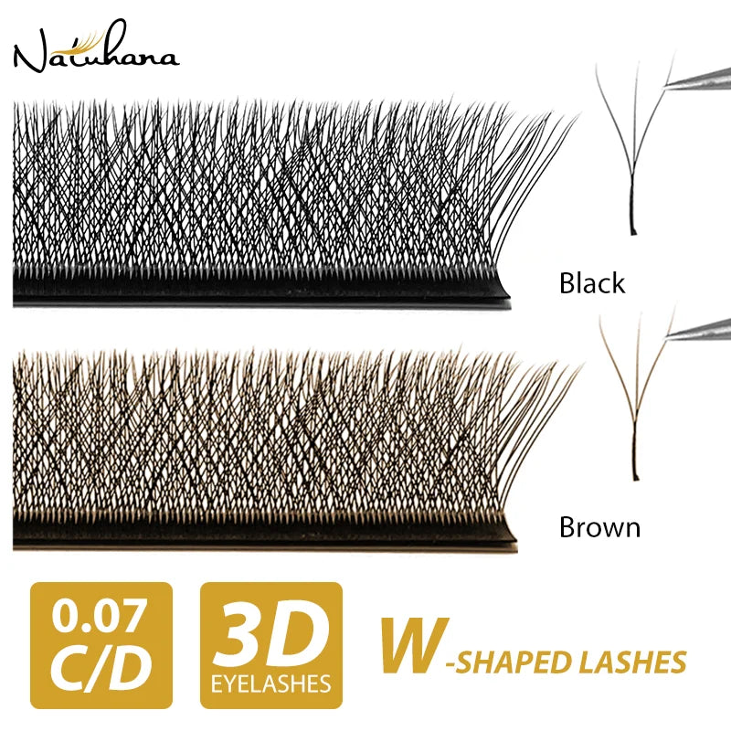 NATUHANA 5 Cases Eyelash Extensions – W-Shape Volume