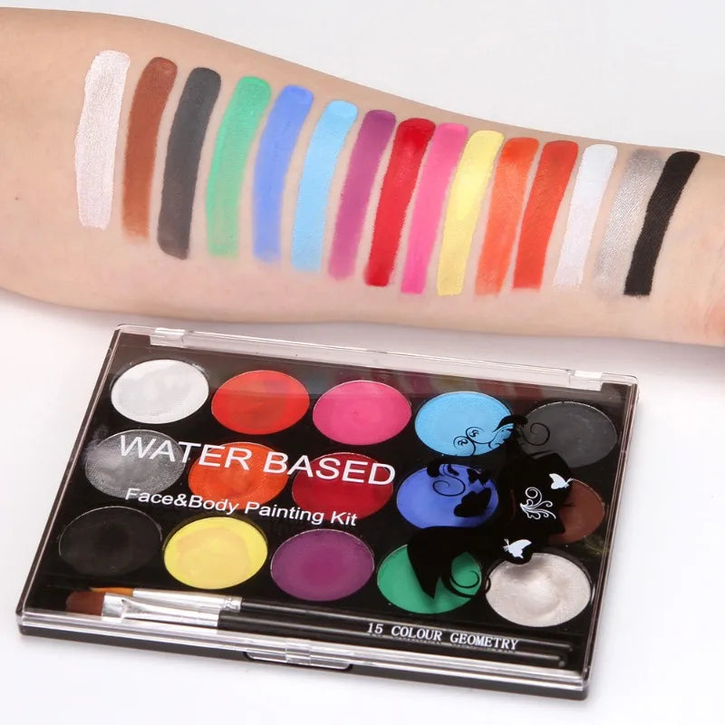 Face & Body Paint Palette – 15 Colors, Water-Based