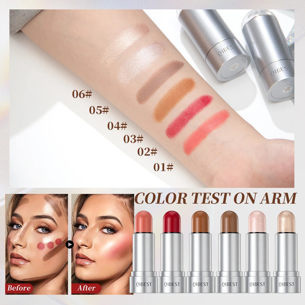 QIBEST Highlight & Contour Stick – Waterproof Cream Blusher