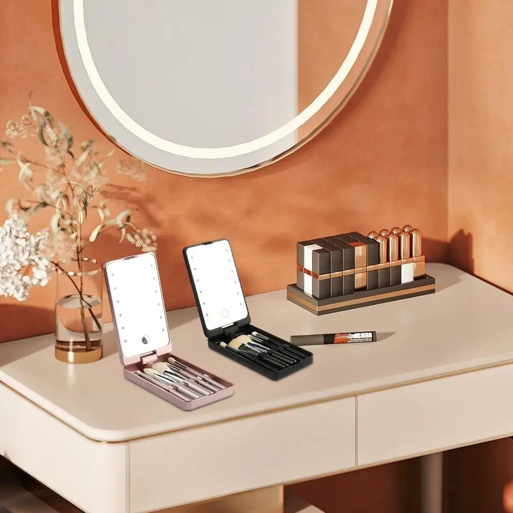 LED Light Makeup Mirror – Travel Compact & Foldable
