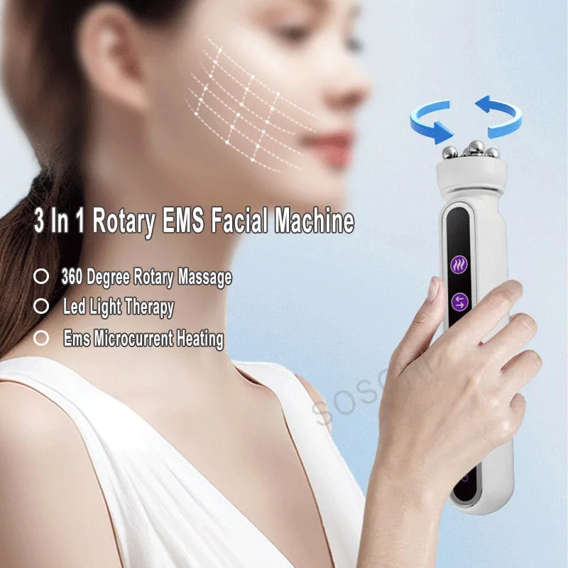 EMS Microcurrent Facial Heating Body Eye RF Face Lift Pulling Electric Rotating Roller Massage Beauty Device