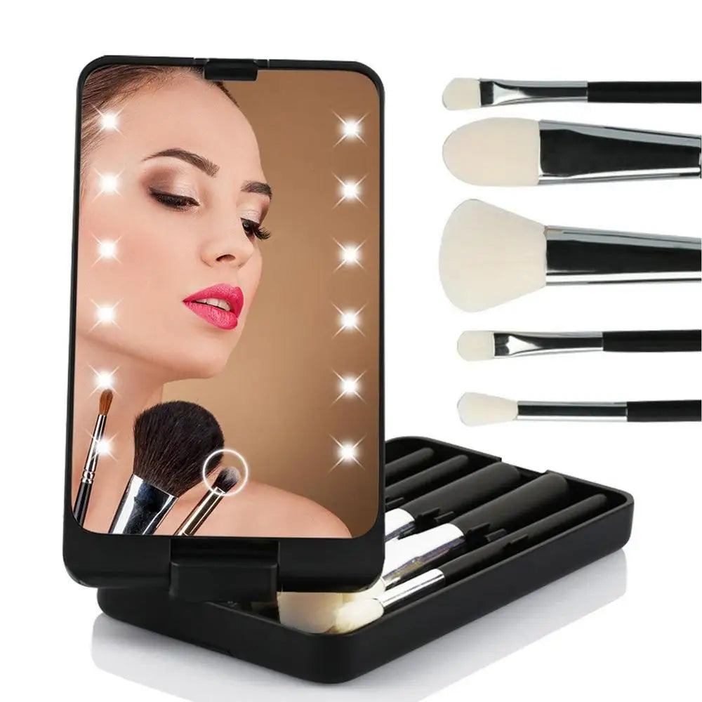 LED Light Makeup Mirror – Travel Compact & Foldable
