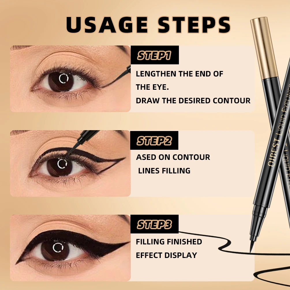 QIBEST Black Liquid Eyeliner – Waterproof, Long-Lasting, Quick Dry