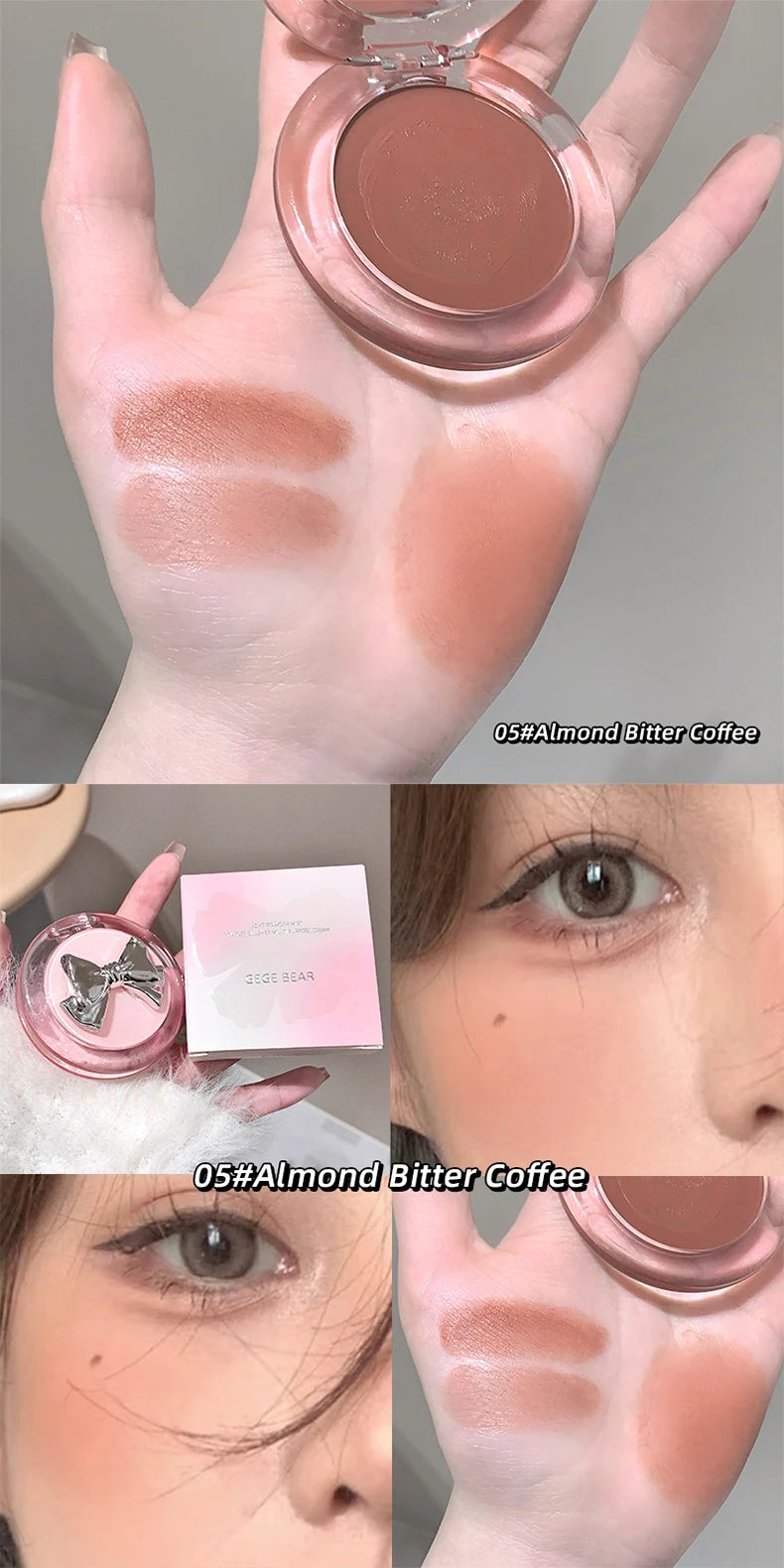 Gege Bear Smooth Blush Multi-purpose Cream Extended Color Blush Eye Shadow Not Easy to Fade Matte Velvet Lip Glaze