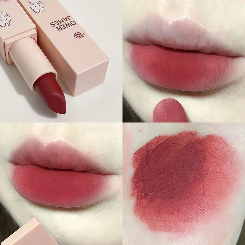 Dusty Pink Velvet Lipstick Milk Silky Texture Lip Rouge Lasting Waterproof Matte Lipsticks Sexy Red Lips Lippy Korean Makeup
