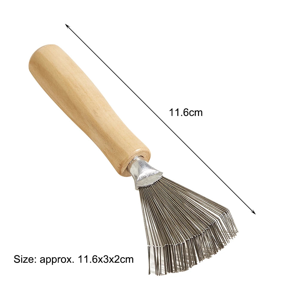 Metal Wire Hairbrush Cleaner – Wooden Handle Comb Rake