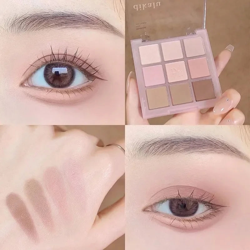 9-Color Eyeshadow Palette – Nude & Glitter Makeup