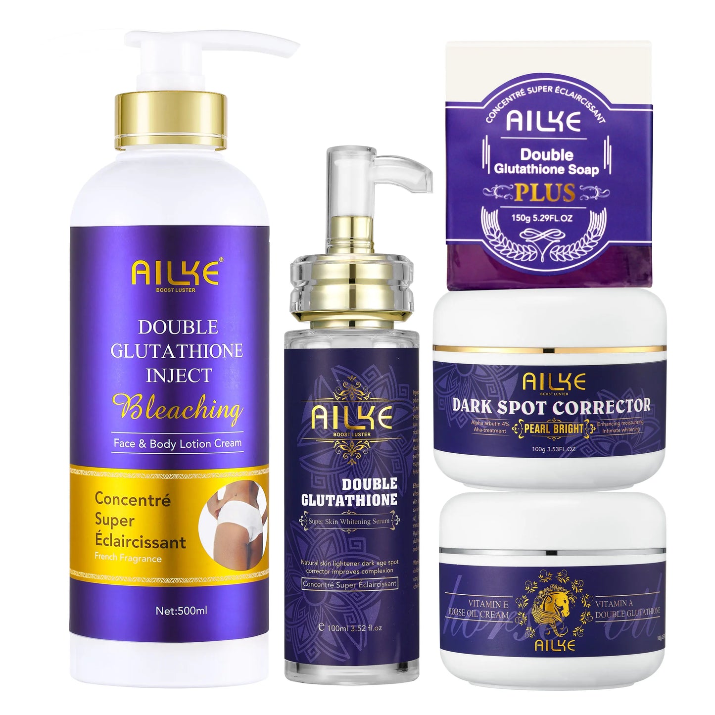 AILKE Glutathione 5-in-1 Skincare Kit – Lotion, Serum & Soap