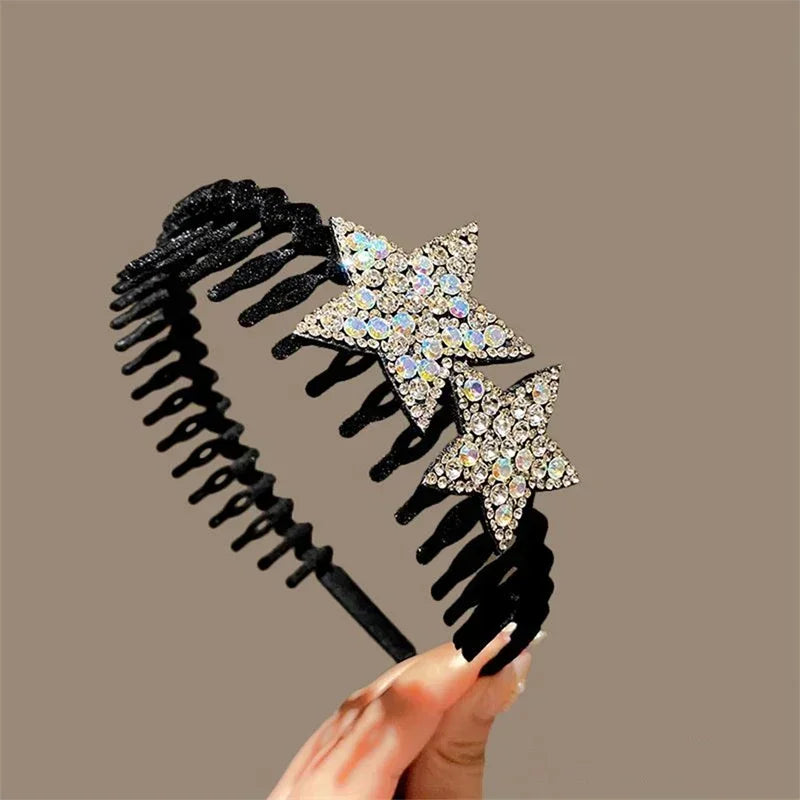 Rhinestone Headband – Luxury Double Star Hair Hoop