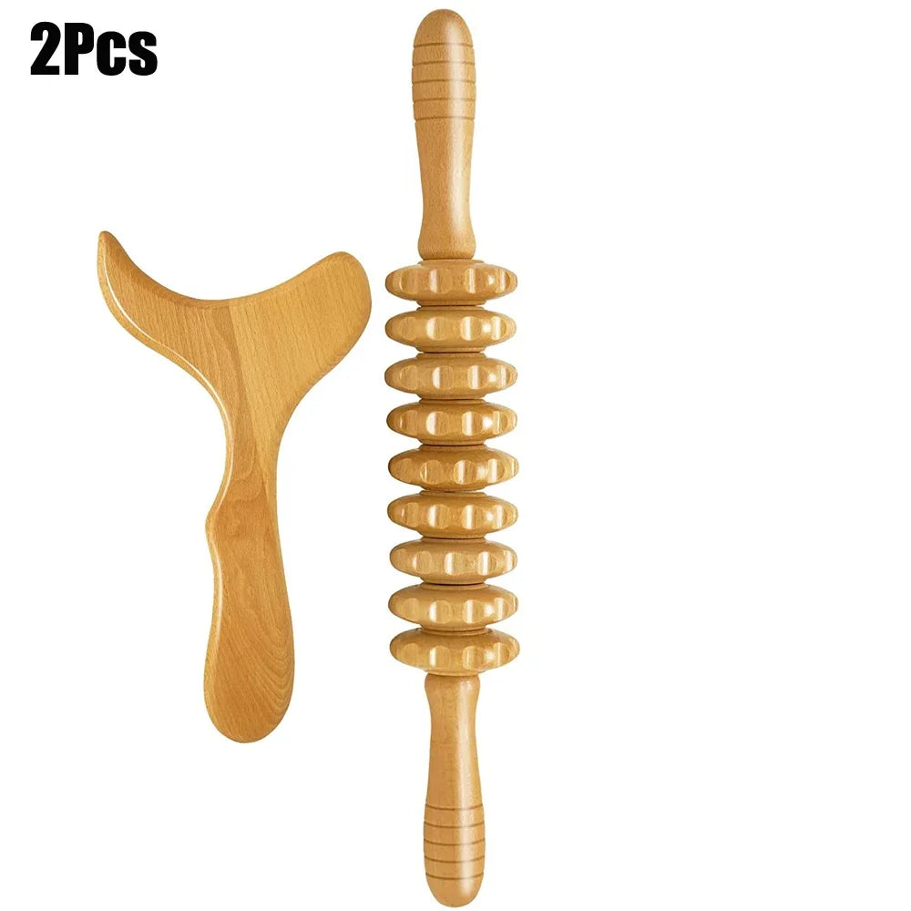 Wooden Therapy Massage Tools – Anti-Cellulite Gua Sha Roller & Cup Set