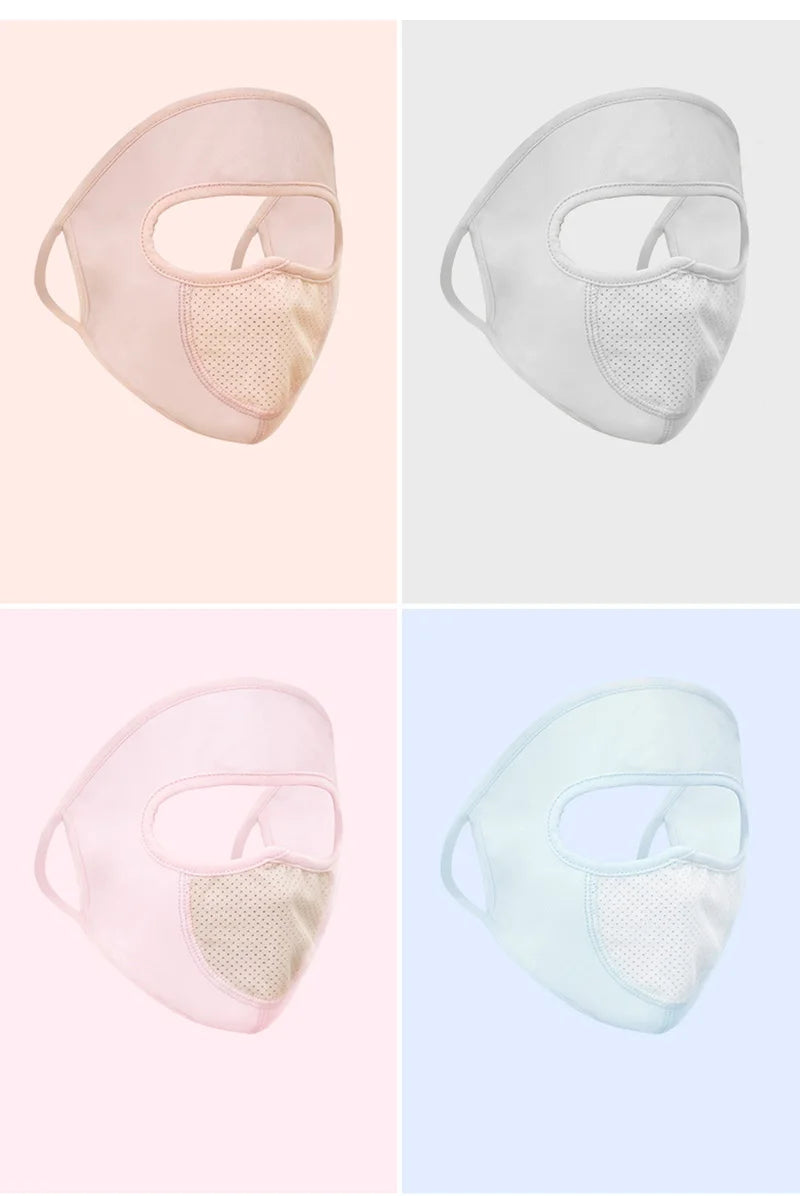 Ice Silk Sunscreen Mask Outdoor Sports Anti-UV Face Mask Cycling Breathable Anti-dust Face Cover Women Girls Hanging Ear Mask