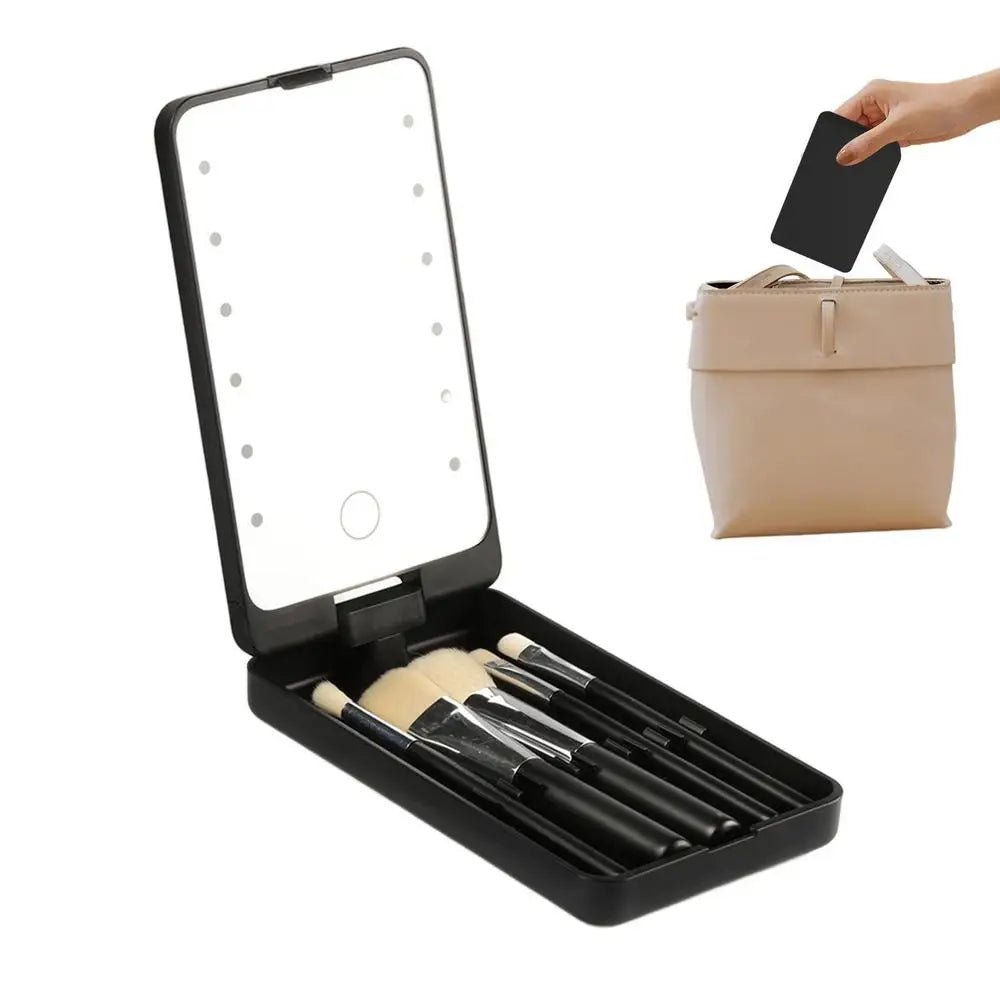LED Light Makeup Mirror – Travel Compact & Foldable