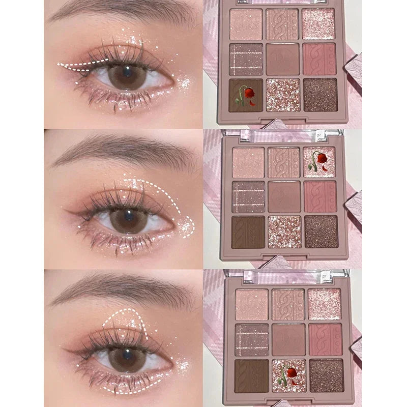 9-Color Eyeshadow Palette – Nude & Glitter Makeup