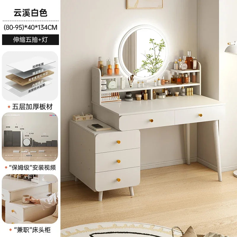 Italian Minimalist Vanity Table Glam Trendy Multifunctional Bedroom Vanity Table With Lights Cute Meuble Rangement Furniture